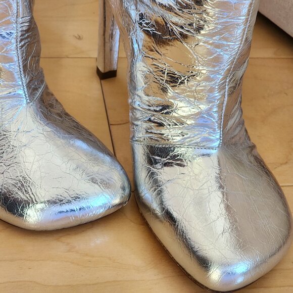Dries Van Noten Silver Metallic Over the Knee Boots Sz 40 - Picture 6 of 12
